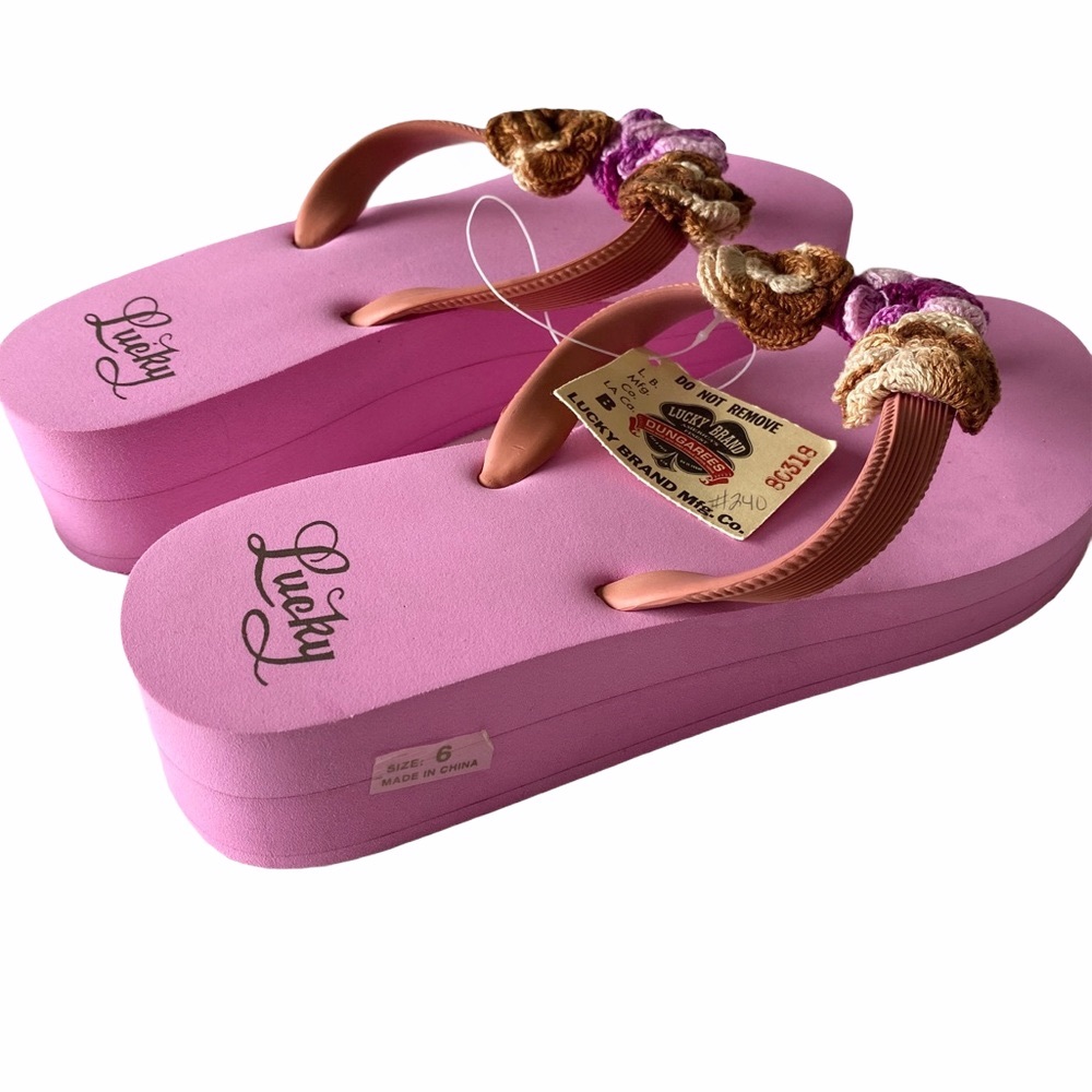 new Lucky Brand ♧ Floral Crochet Trim Platform Flip Flop ♧ Rose Pink ♧ Size 6 - Picture 12 of 16